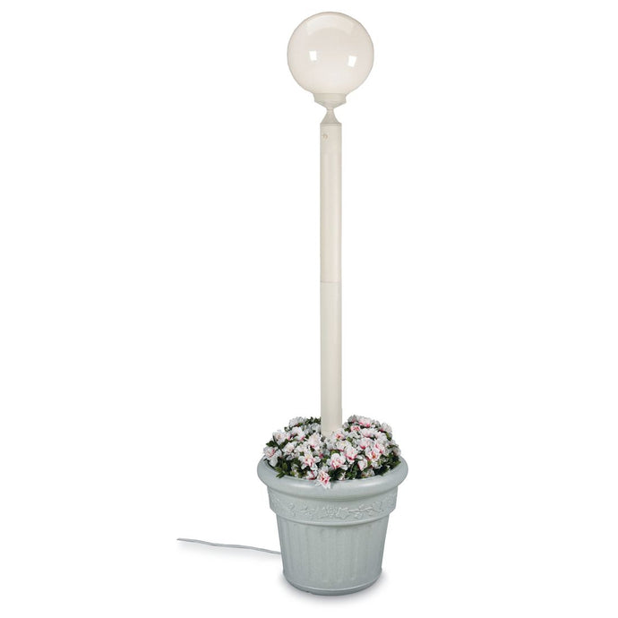 Beautiful Planter Lamp Post. This gorgeous planter lamp features white texture powder coated aluminum construction with a cast iron colored resin planter base. Durable white 12