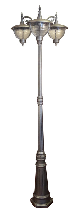 Gorgeous street lamp! The modern look of the Vista Series Lamp Post with its fluted lid and unique Cracked Globe Glass provides the perfect look for any beach front or nautical style home. Decorative outdoor light post fixture in cast aluminum.