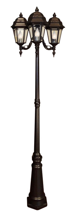 Gorgeous! From the decorative arm scroll, to the detail on the fixtures hood, the Astor Series is sure to provide years of enjoyment to any traditional style home. Black lamp post with beveled glass. Decorative outdoor light post fixture in cast aluminum. Perfect for golf courses, wedding venues, outdoor yard lighting or pathway lights. Decorative outdoor light post fixture in cast aluminum.