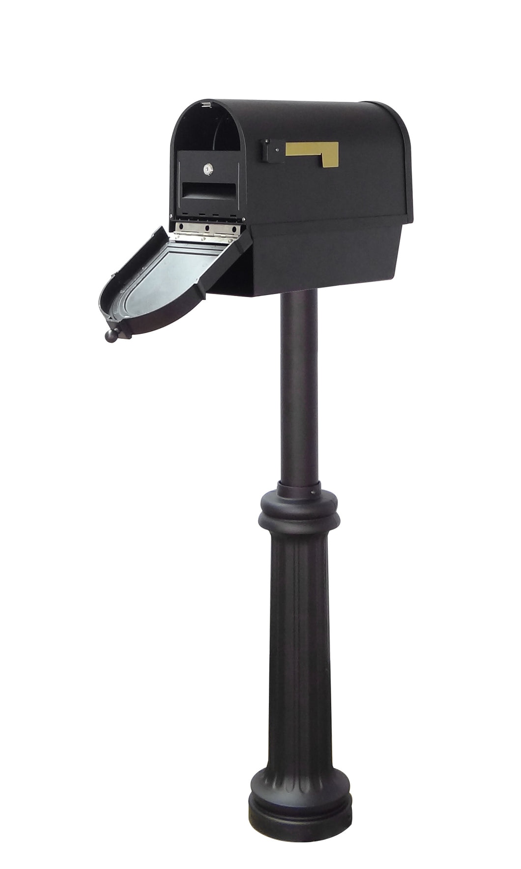 SCB2015-SPK590-BLK-LB998 Black Berkshire Curbside Mailbox with Newspaper Tube, Locking Insert and Bradford Mailbox Post