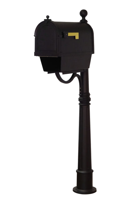 The Berkshire Curbside Mailbox presents an impressive face. The one piece cast aluminum door features deeply cut details with a rich, leather grain textured panel. The stainless steel spring hinge and magnetic catch will keep the door secure and the rust proof cast aluminum body construction creates a weather resistant mailbox. Newspaper tube is included.