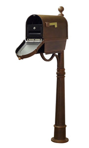 The Berkshire Curbside Mailbox presents an impressive face. The one piece cast aluminum door features deeply cut details with a rich, leather grain textured panel. The stainless steel spring hinge and magnetic catch will keep the door secure and the rust proof cast aluminum body construction creates a weather resistant mailbox. Newspaper tube is included.